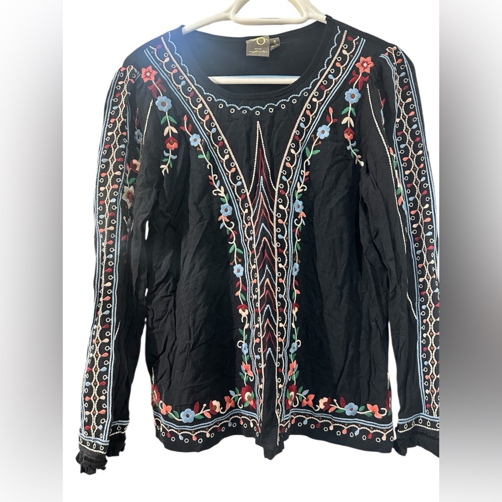 Anthropologie One September Embroidered Peasant Top